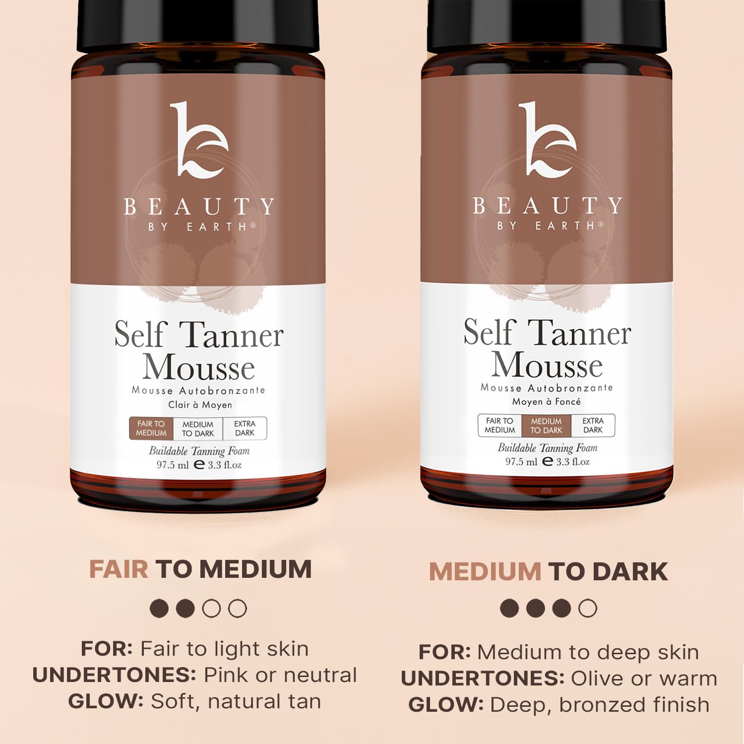 Beauty by Earth Self Tanner Mousse dye-free and toxin-free for peace of mind.