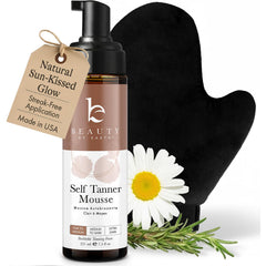 Beauty by Earth self-tanner kit packaging highlights natural ingredients for easy tanning