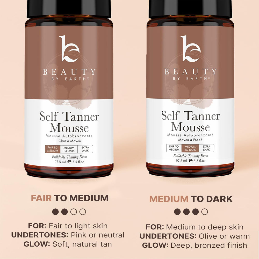 Beauty by Earth Self Tanner Mousse streak-free finish image demonstrates smooth results.