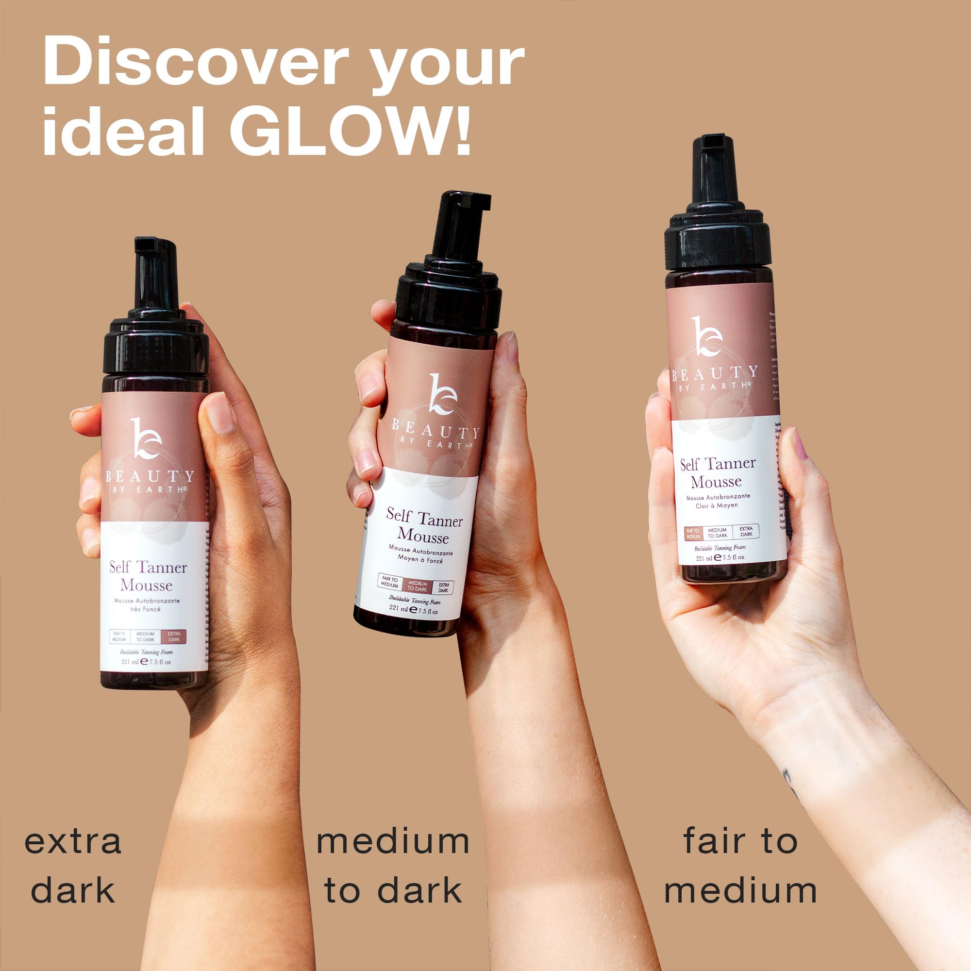 Beauty by Earth Self Tanner Mousse USA Made badge signals clean ingredients