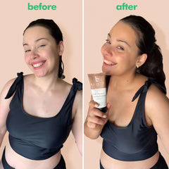 Beauty by Earth self tanner showing natural glow with streak-free, easy application for face and body