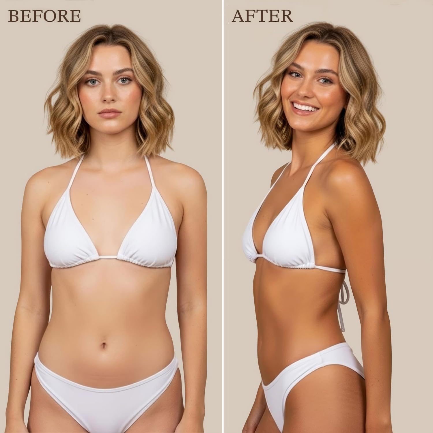 Beauty by Earth Self Tanner spread-on-skin demonstrates natural bronze evenly.