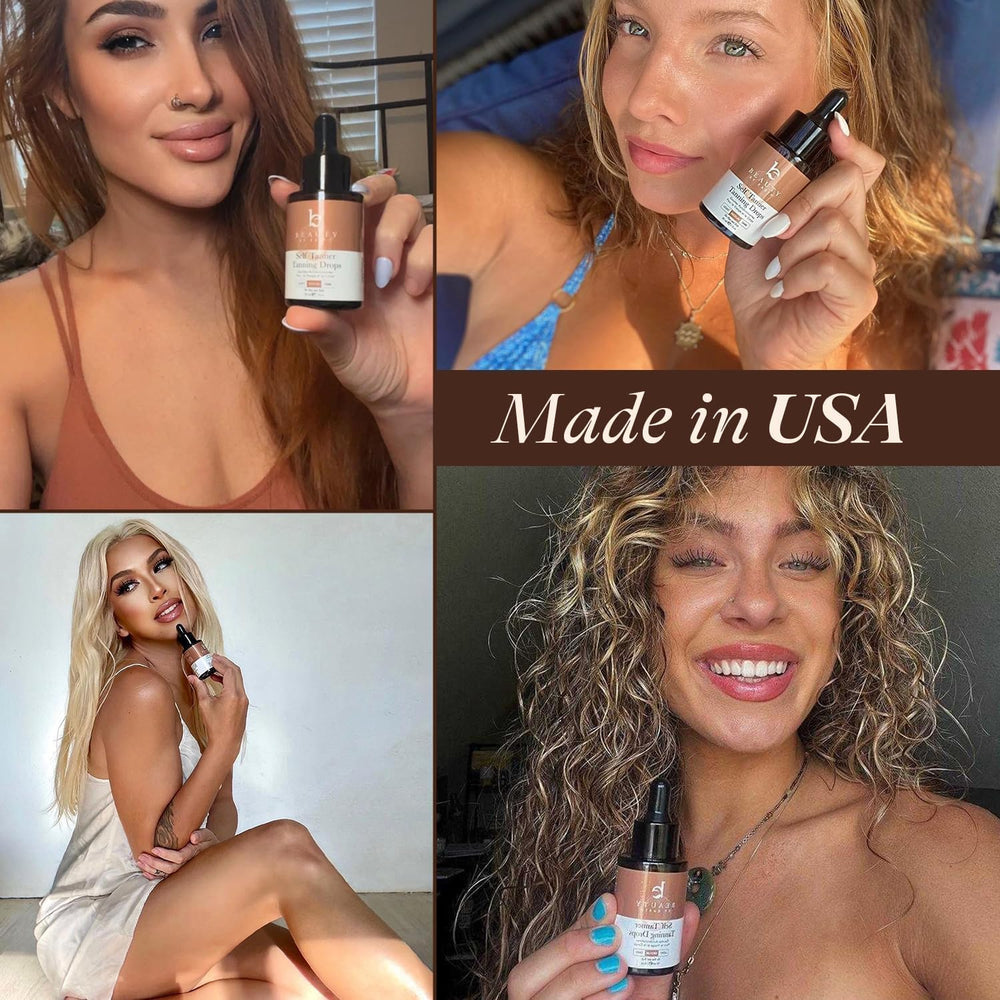 Beauty by Earth self-tanning-drops-face-usa-made-packaging underscores clean, USA-made formula