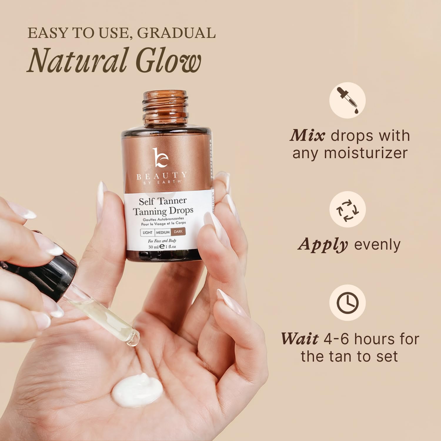 Beauty by Earth self tanning drops ingredients including aloe and green tea