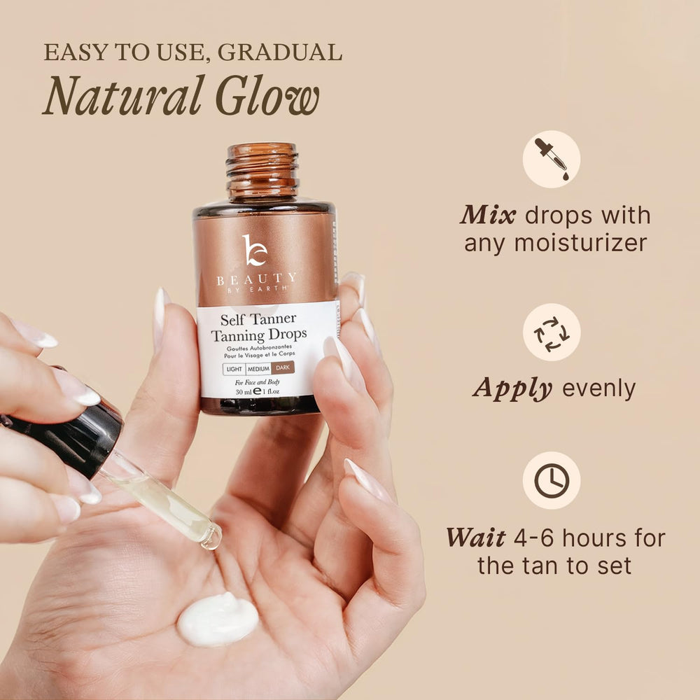 Beauty by Earth self tanning drops ingredients including aloe and green tea