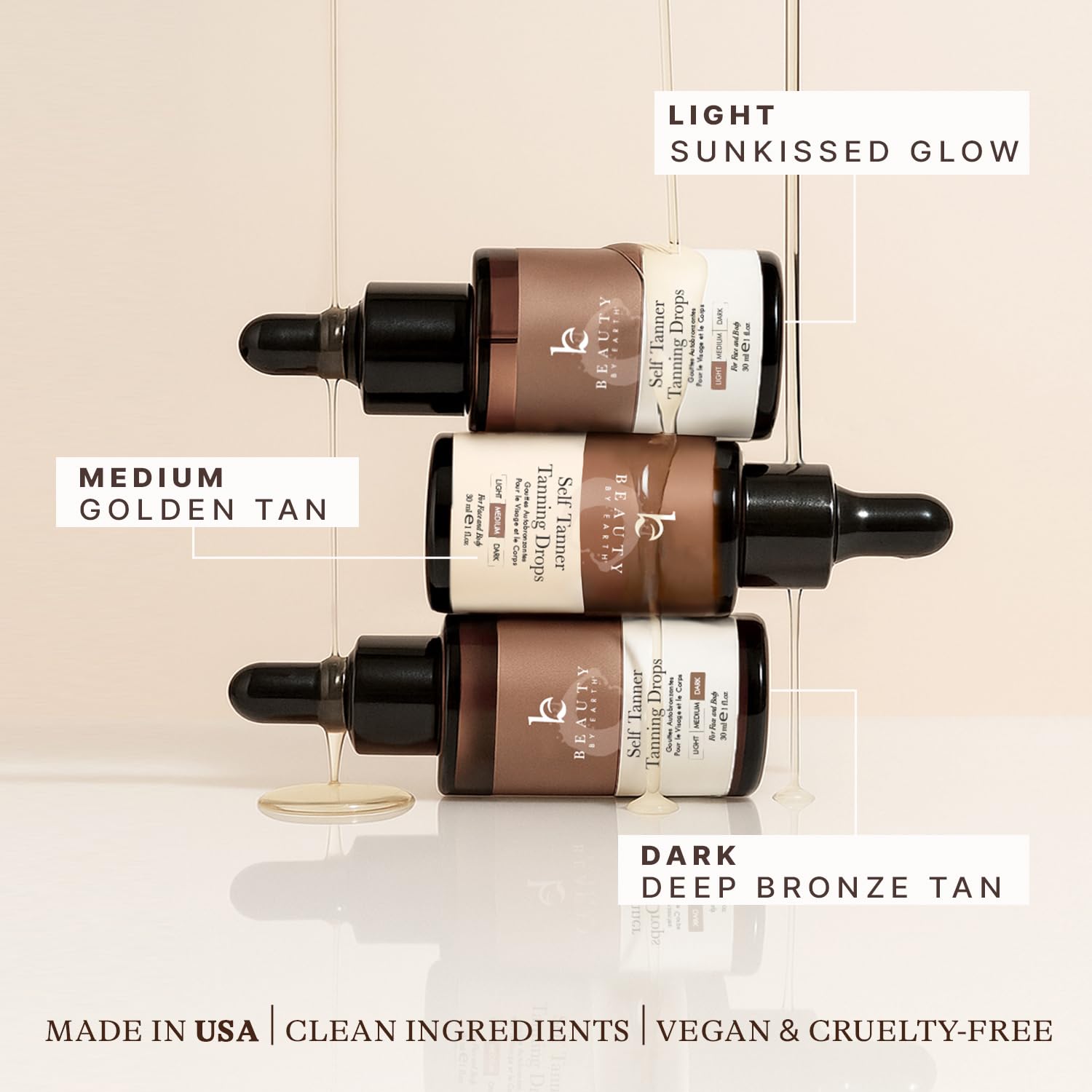 Beauty by Earth self tanning drops ingredients list includes aloe and green tea