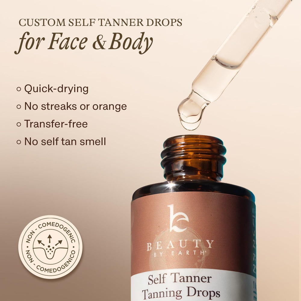 Beauty by Earth self tanning drops USA-made label on packaging