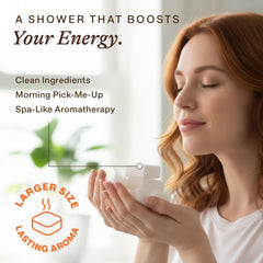 Beauty by Earth shower steamer in use delivers energizing citrus aroma.