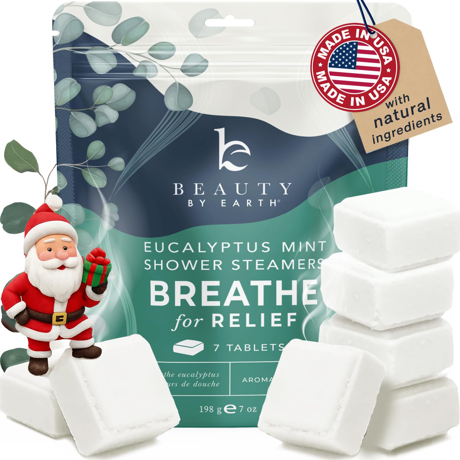 Beauty by Earth shower steamers USA-made packaging highlights gift-ready presentation.