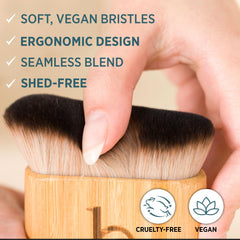 Beauty by Earth Ultra Soft Self Tanner Brush bristles closeup highlights soft vegan bristles for smooth application.