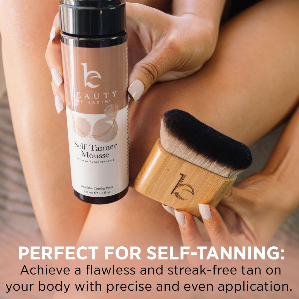 Beauty by Earth Ultra Soft Self Tanner Brush durable bamboo handle and vegan bristles.