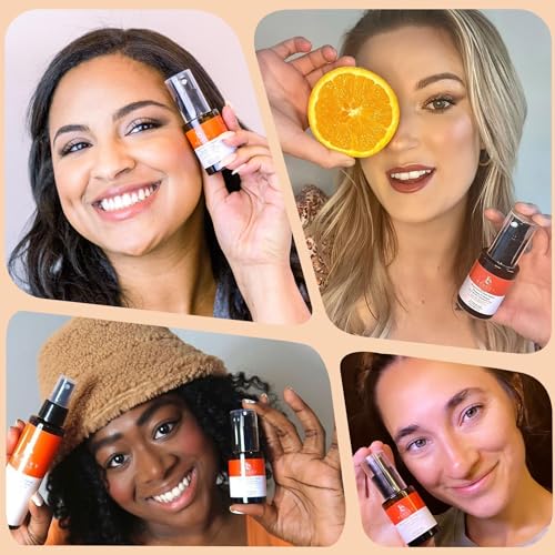 Beauty by Earth Vitamin C serum ingredients display featuring organic antioxidants for skin.