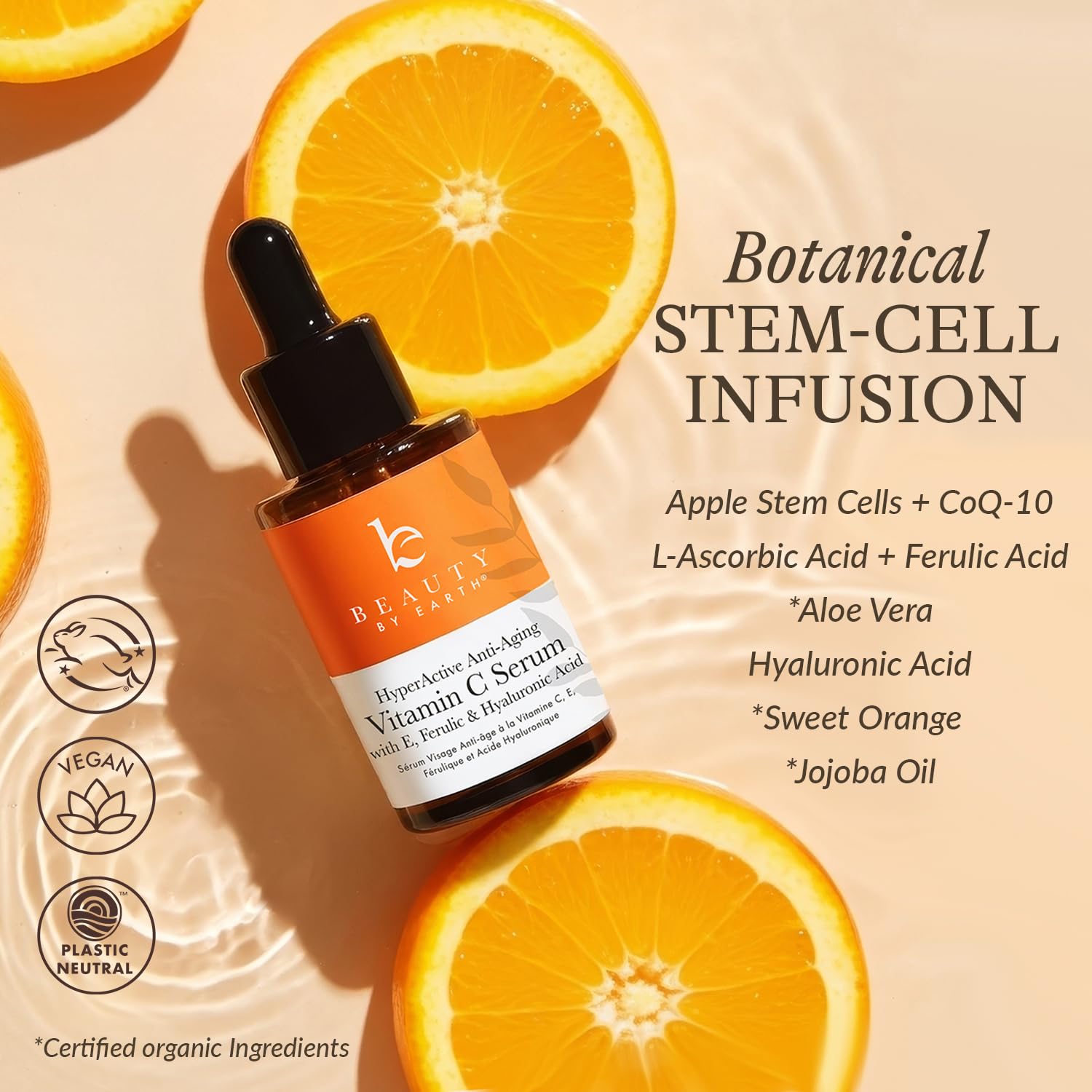 Beauty by Earth Vitamin C serum natural ingredients with potent antioxidants.