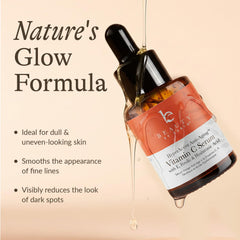 Beauty by Earth Vitamin C serum on clean skin showing glow and even tone.