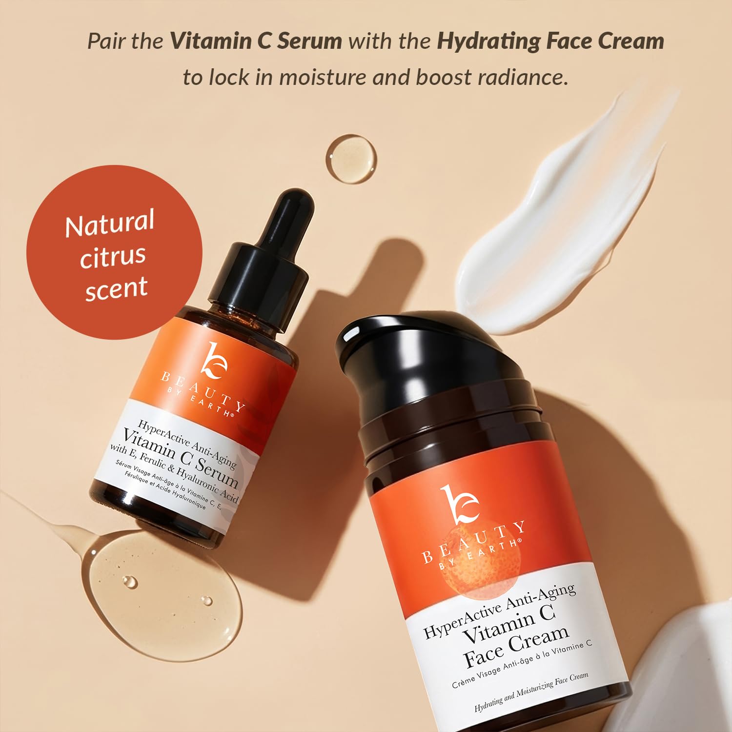 Beauty by Earth Vitamin C serum USA-made label highlighting clean formula.