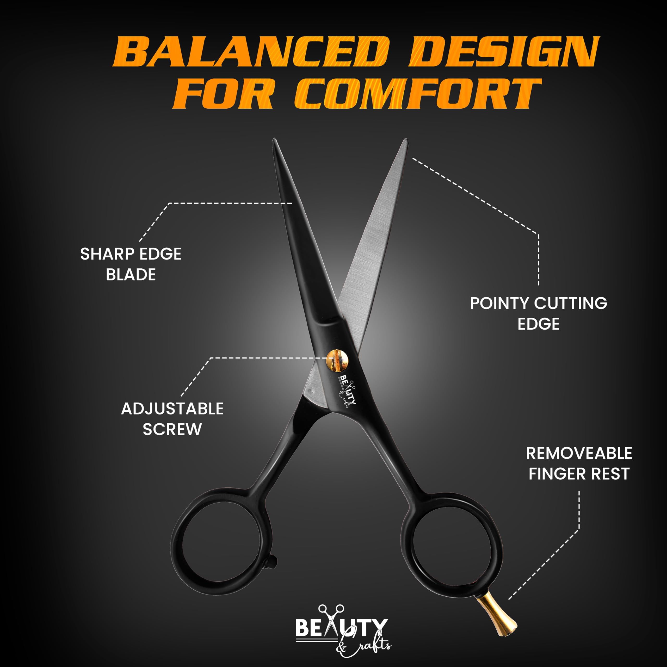 Beauty & Crafts beard scissor blade closeup for sharp trimming.