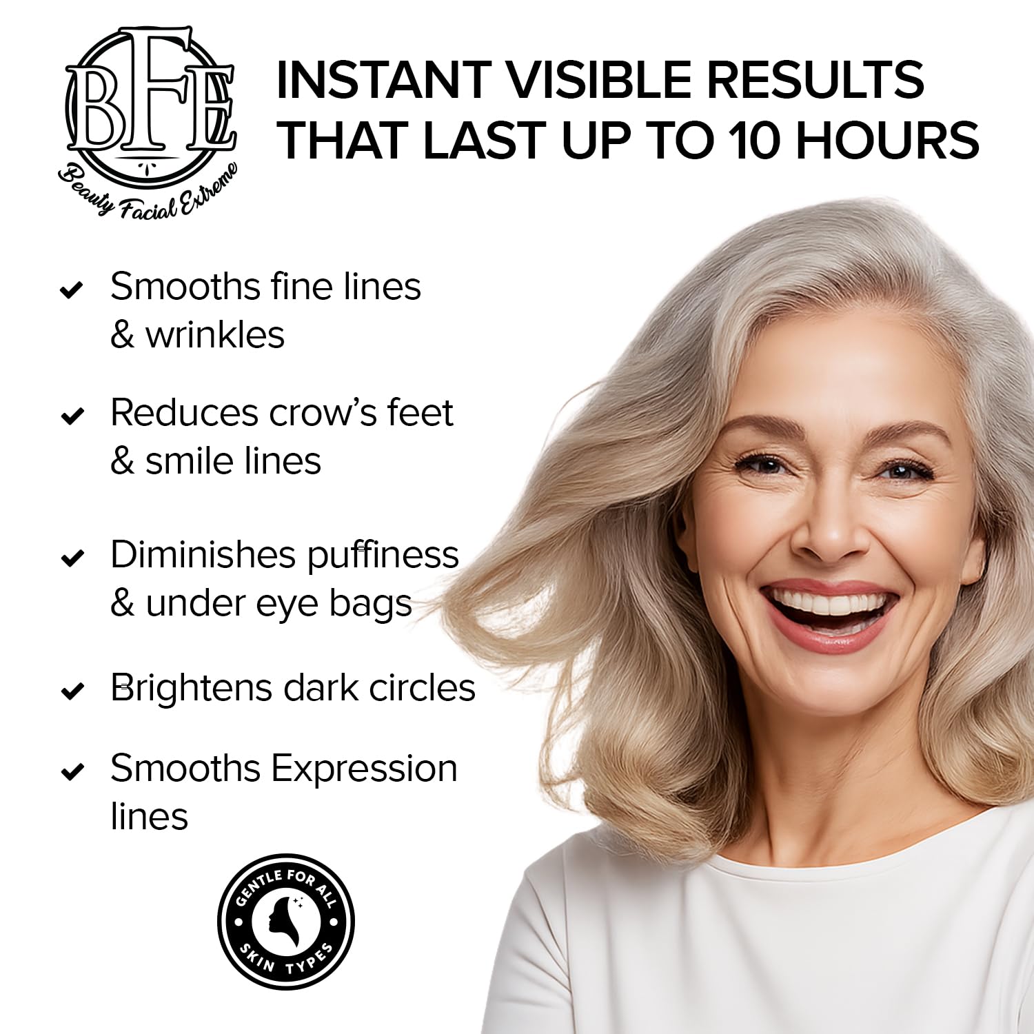 Beauty Facial Extreme Instant Eye Tightener cream swatch showing silky texture for soothing under-eye care