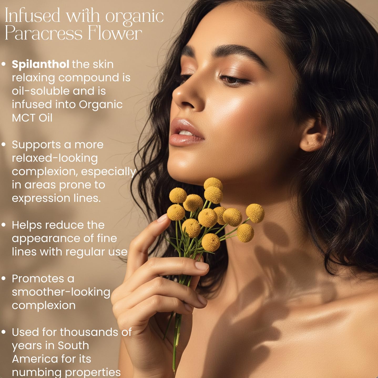 Beauty Glow paracress MCT oil pour demonstrates lightweight hydration.