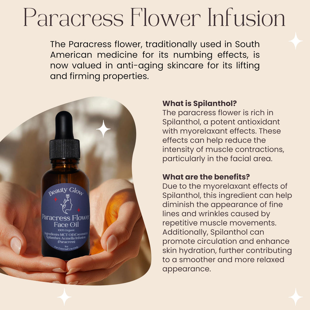 Beauty Glow paracress texture glow showing non-greasy finish for radiant skin.