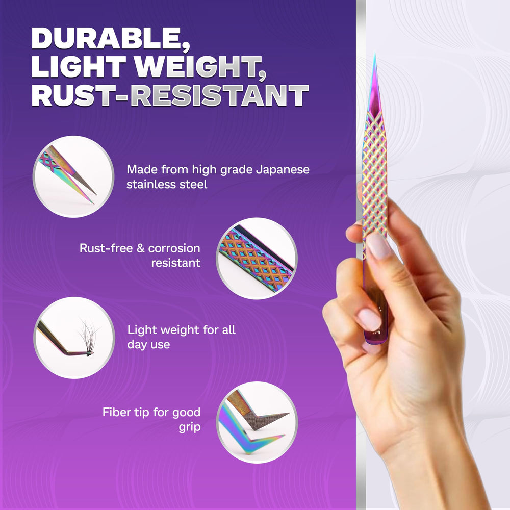 Image Beauty Insight fiber-tip tweezers in 45-degree angle for efficient lash isolation.