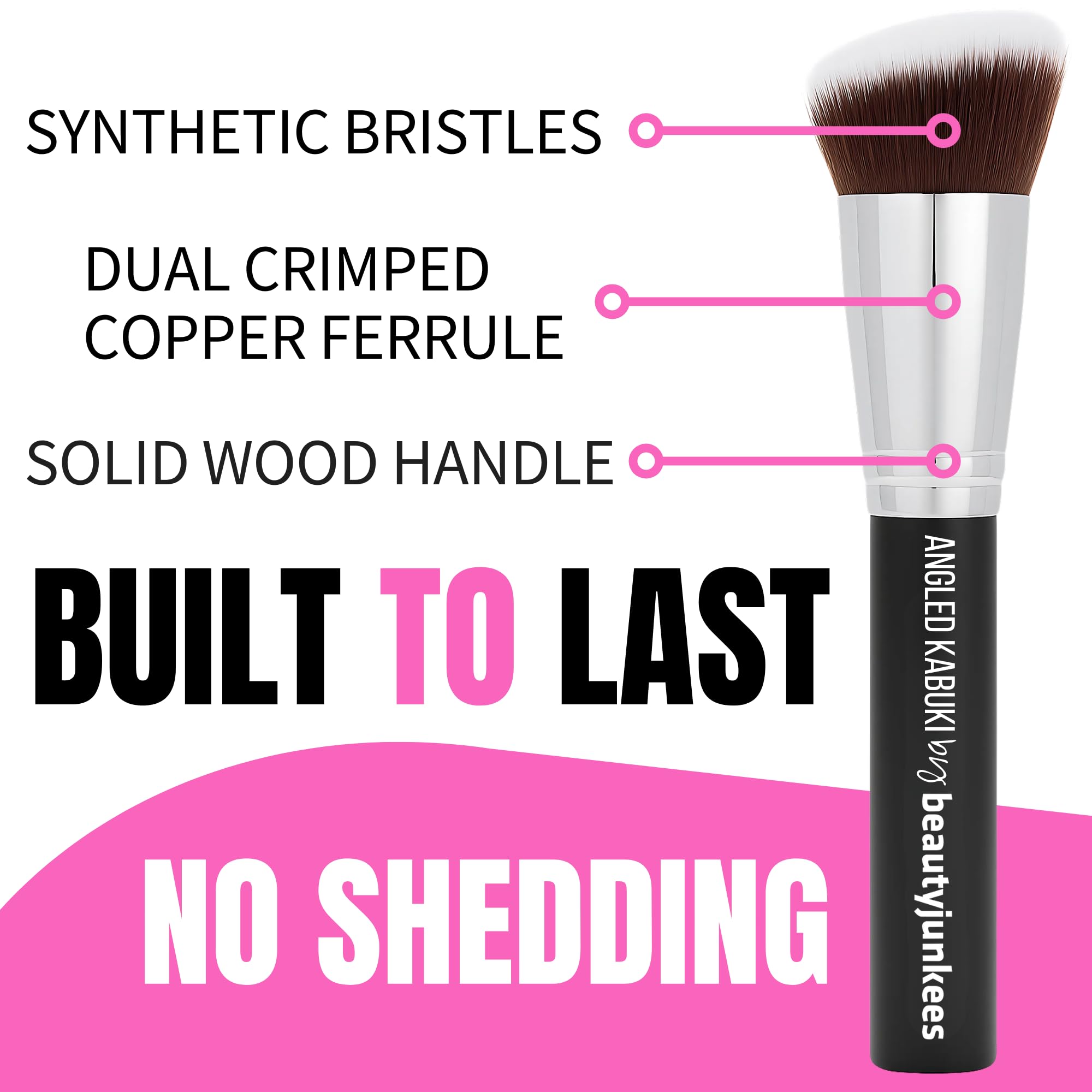 Beauty Junkees blush brush compatible with liquid, cream, and powder formulas.