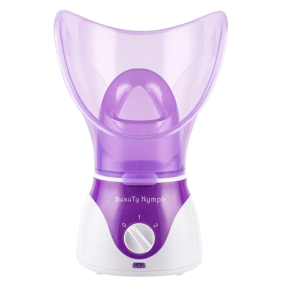 beauty-nymph face steamer closeup shows steam for open pores and hydration.