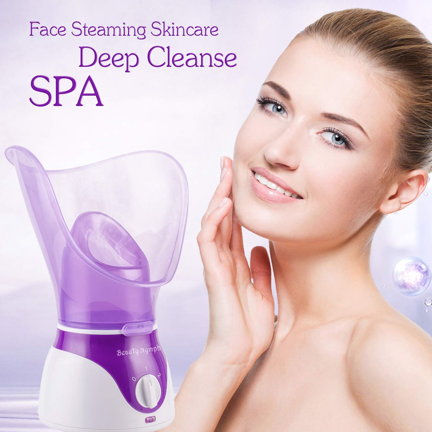 beauty-nymph face steamer in-use setup for home spa and humidified air.