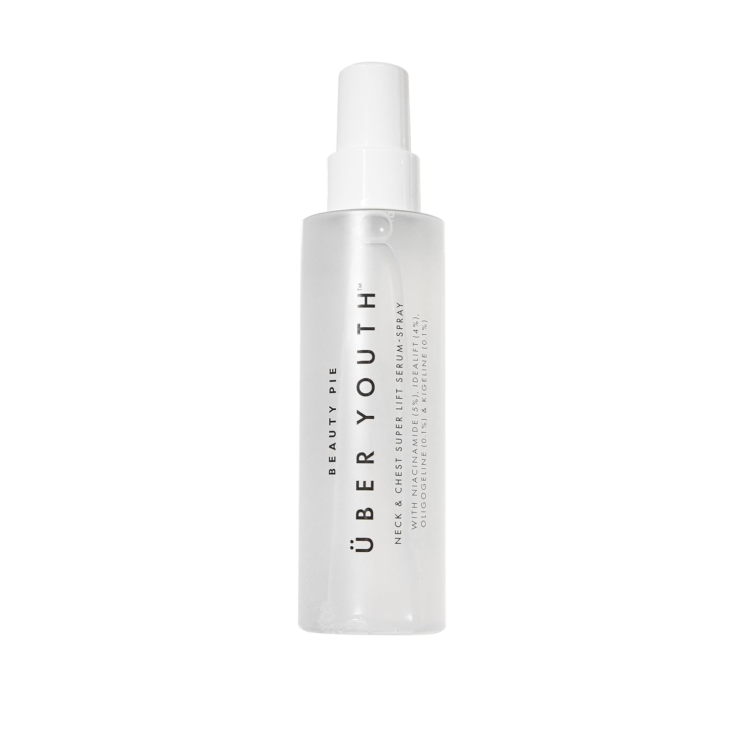 Beauty Pie Uber Youth neck-chest serum-spray bottle shows firming and hydrating action