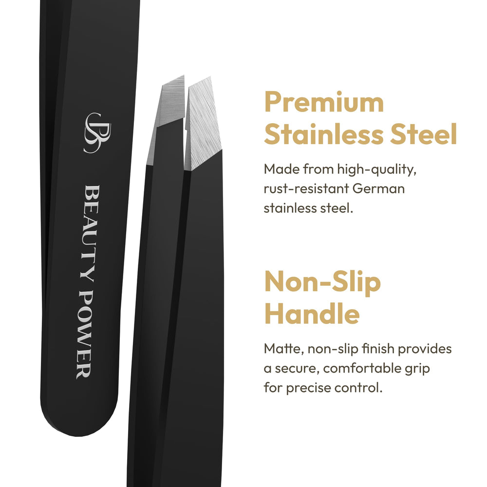 Beauty Power black eyebrow tweezers highlight a versatile tool for grooming routines