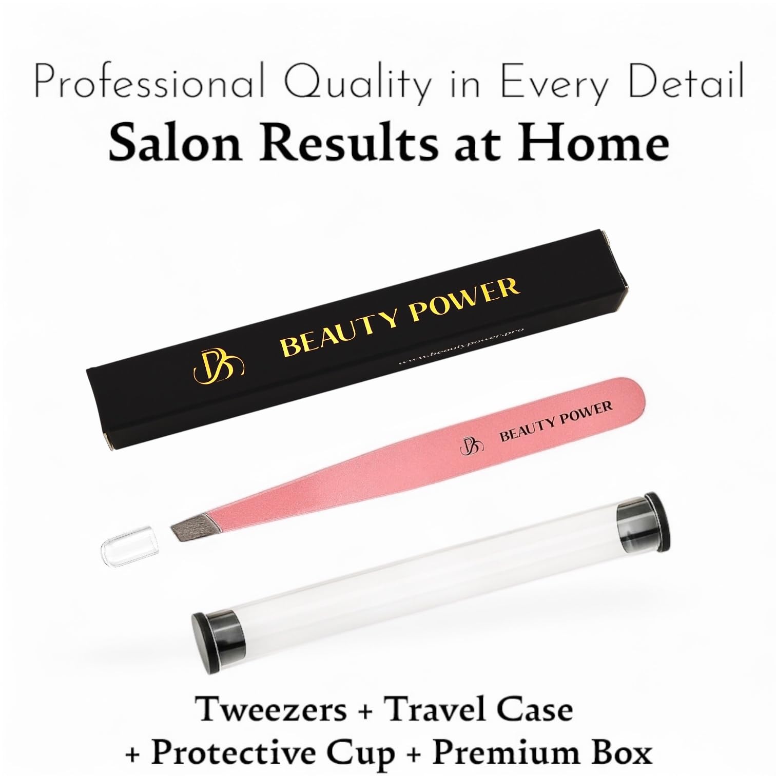 Beauty Power pink closeup of slant tip and 1-year guarantee for quality