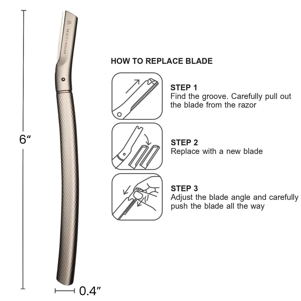 Beauty Power herramienta dermaplaning para exfoliar suavemente y eliminar vellos finos.
