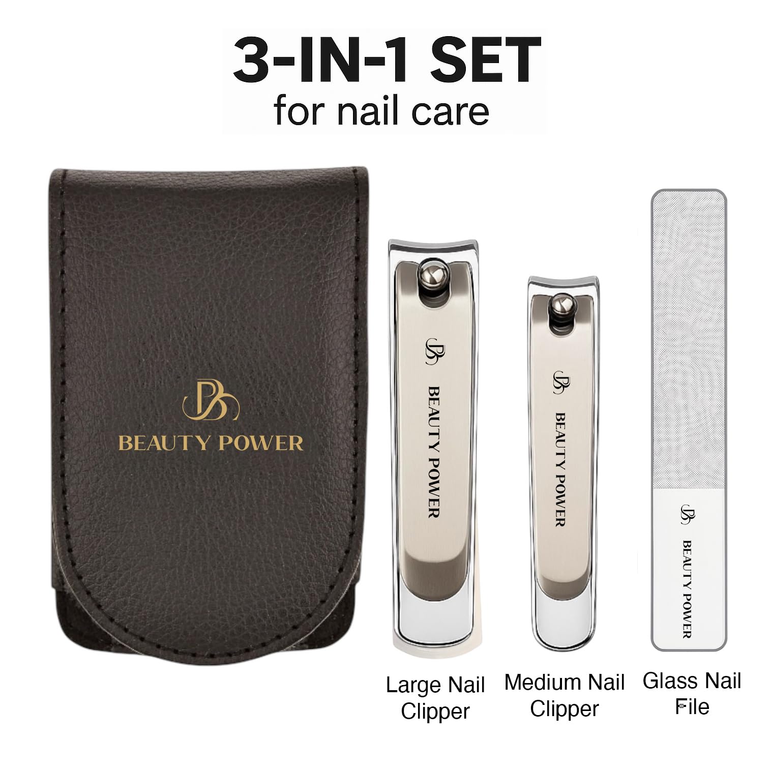 Beauty Power Nail Clippers Set glass nail file shaping nails with a polished finish.