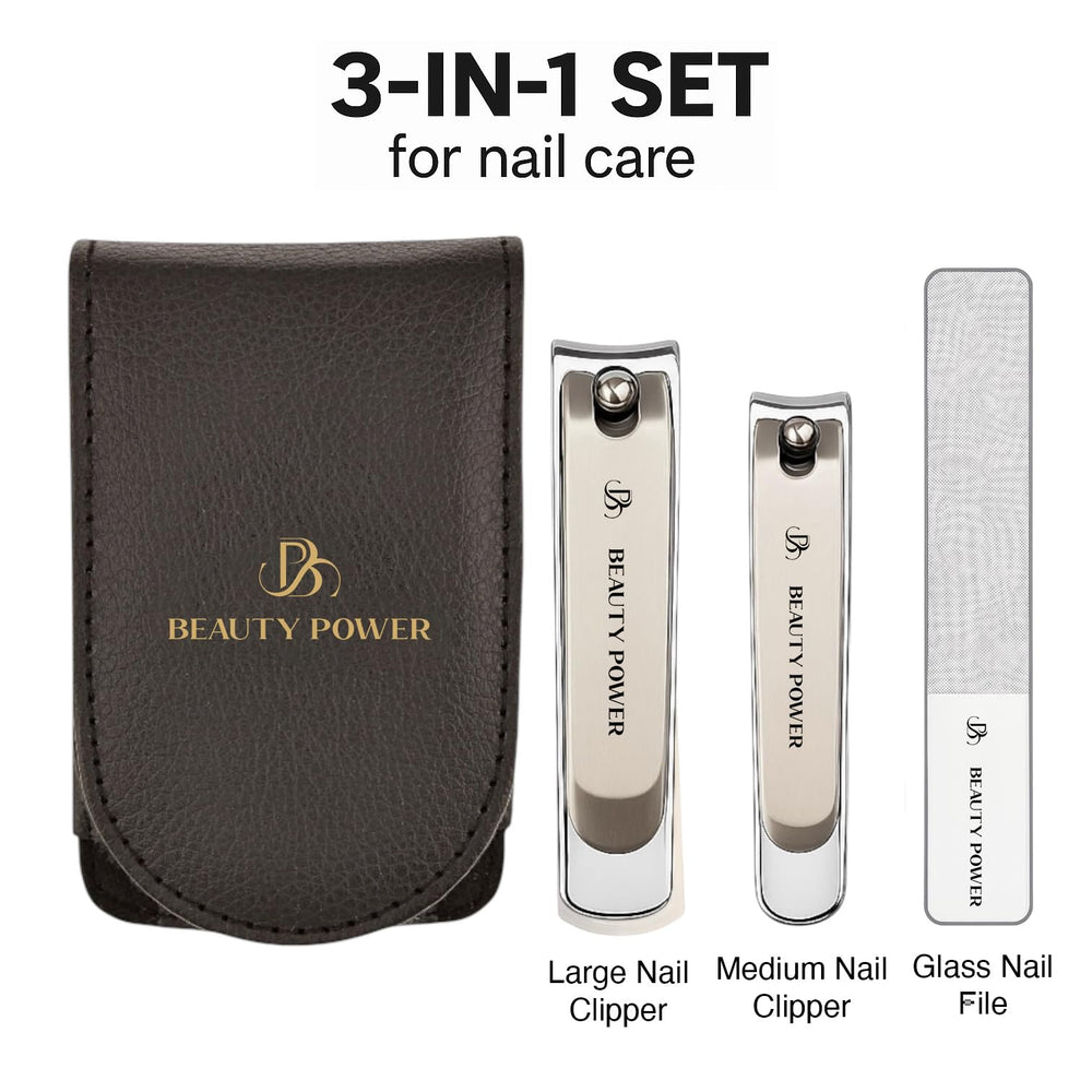 Beauty Power Nail Clippers Set glass nail file shaping nails with a polished finish.