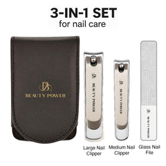 Beauty Power Nail Clippers Set glass nail file shaping nails with a polished finish.