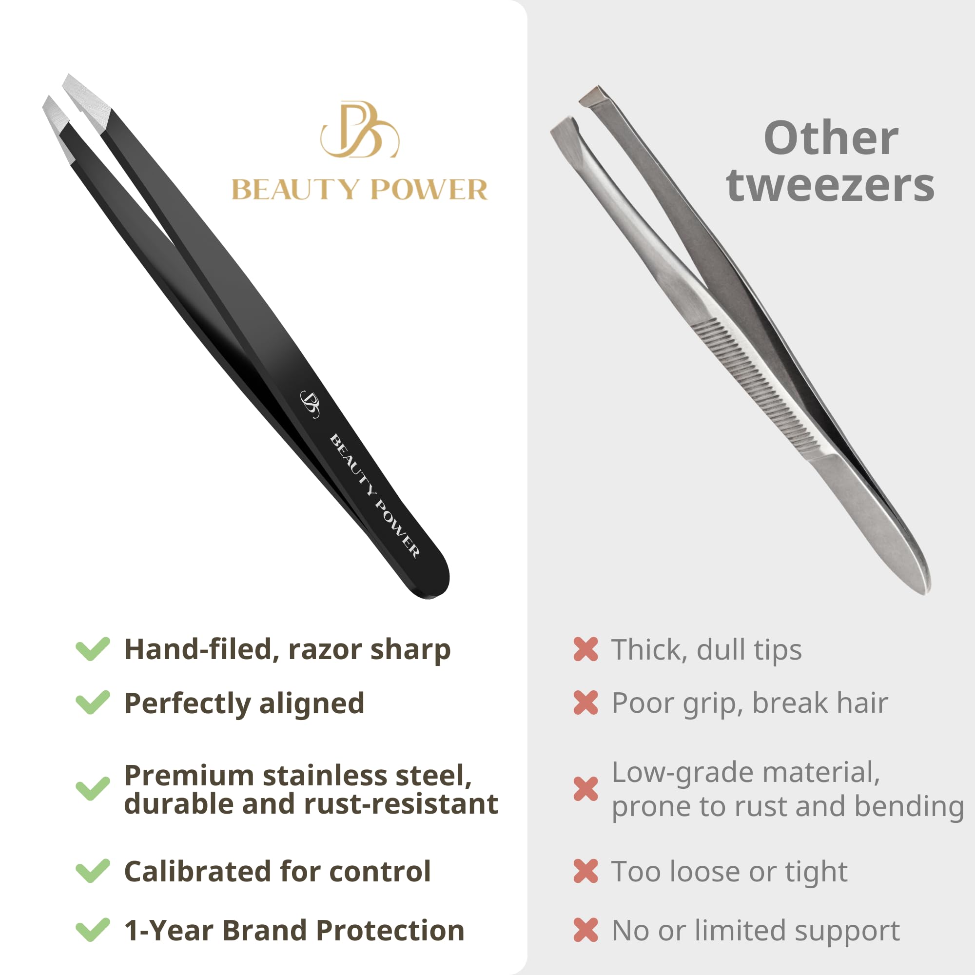 Beauty Power slant-tip eyebrow tweezers help shape brows with steady accuracy