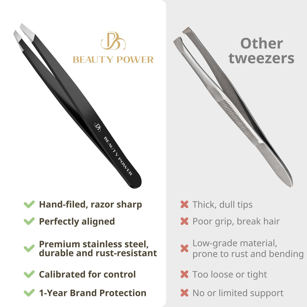 Beauty Power slant-tip eyebrow tweezers help shape brows with steady accuracy