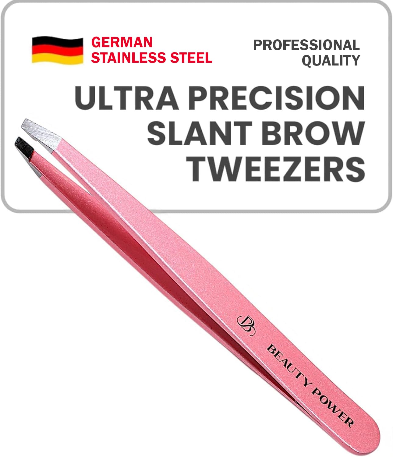 Beauty Power ultra-precision slant tweezers pink slant-tip for precise eyebrow shaping
