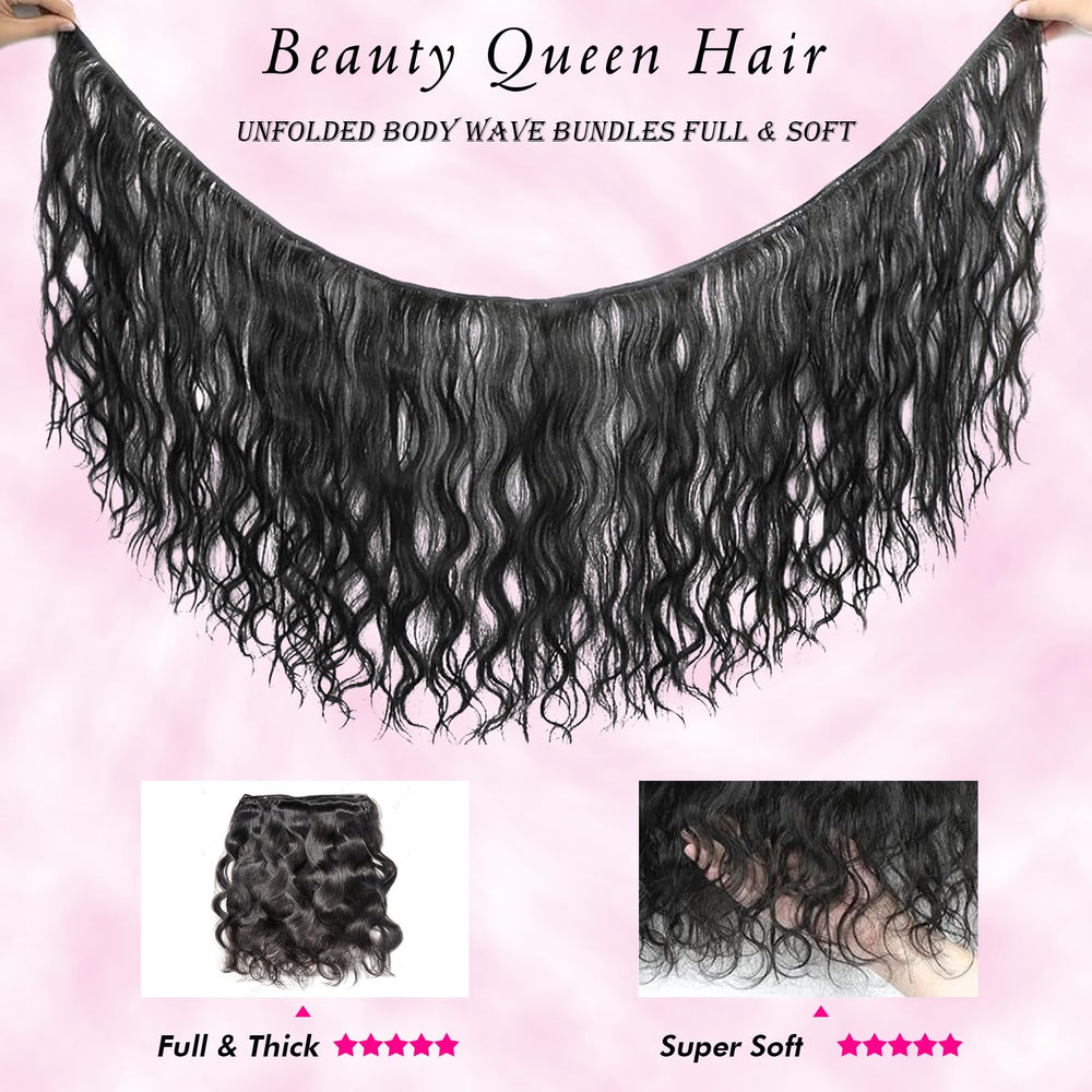 Beauty Queen 16A body wave bundles texture closeup highlights soft, silky feel and easy detangling.