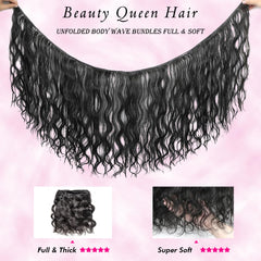 Beauty Queen 16A body wave bundles texture closeup highlights soft, silky feel and easy detangling.