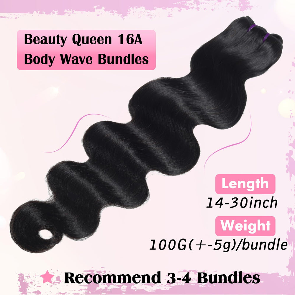 Beauty Queen 16A body wave bundles weft view emphasizes strong, durable construction for long wear.