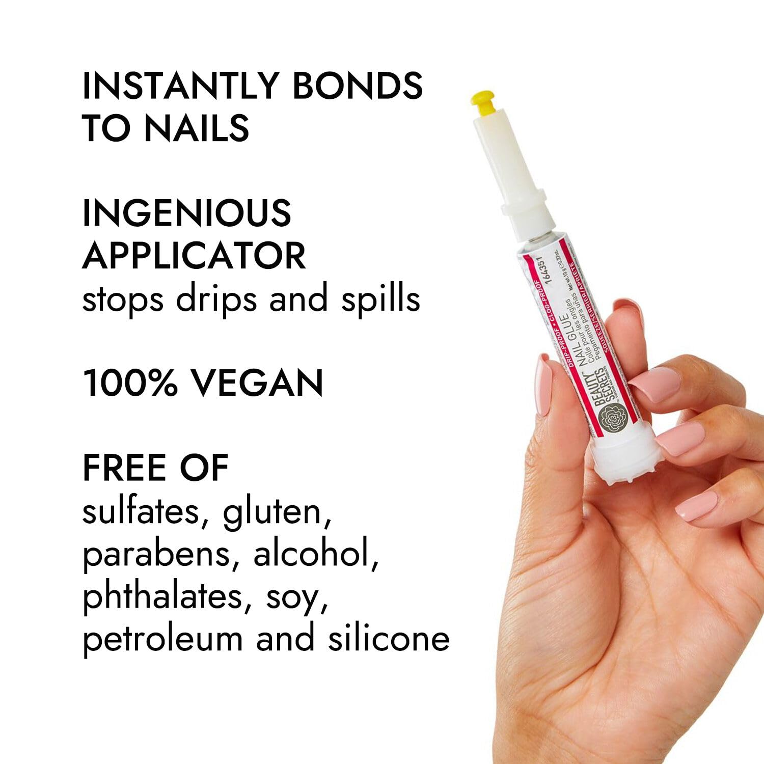 Beauty Secrets nail glue artificial tips ensures secure adhesion for tips.