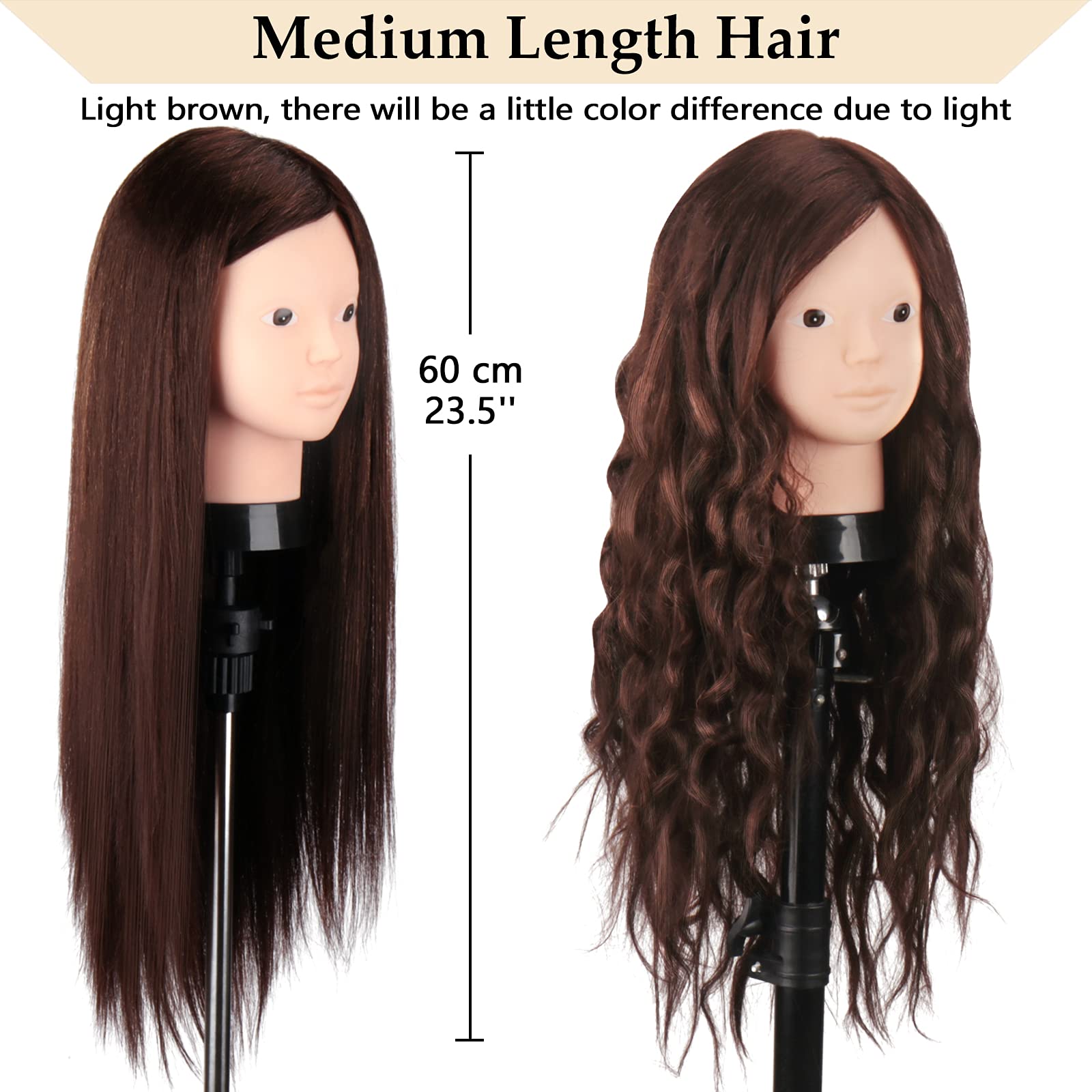 Beauty Star doll-head clamp-stand demonstrates stable setup for hands-free styling.