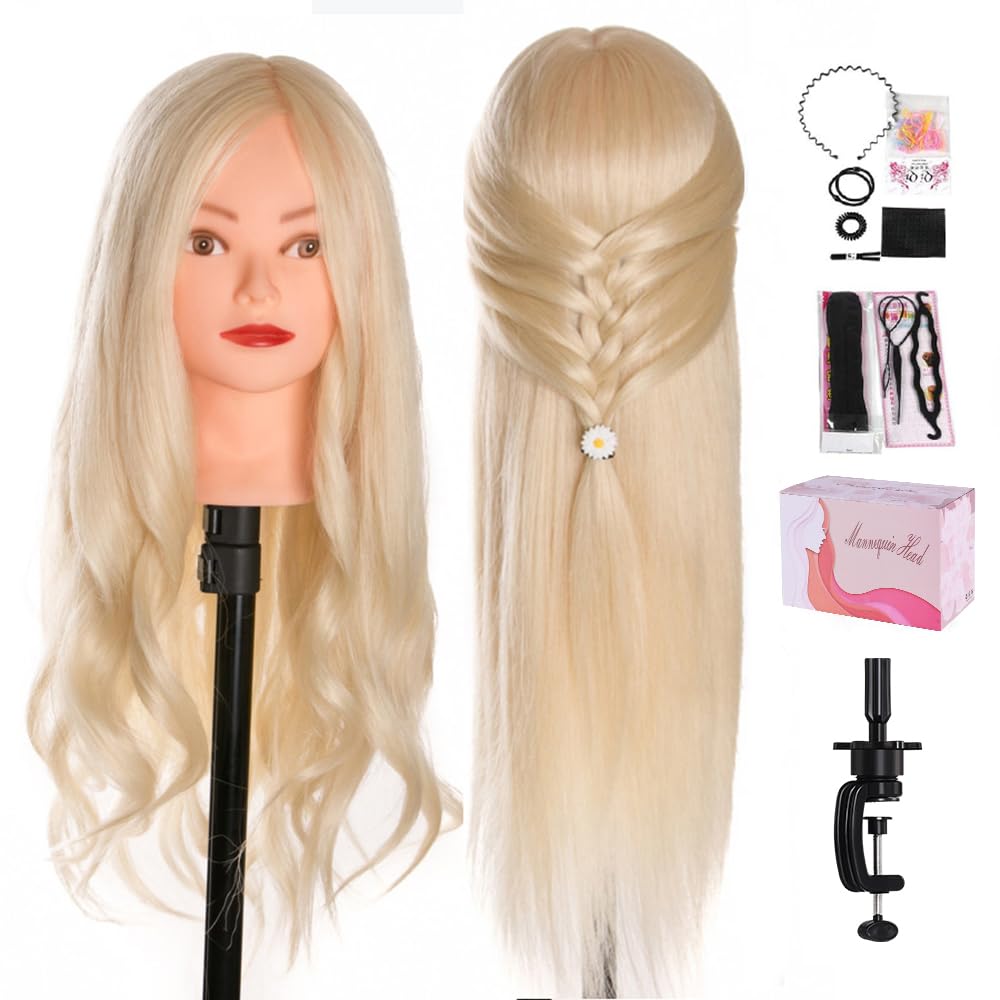 Beauty Star 24-inch creamy-white mannequin head long hair for versatile styling practice.