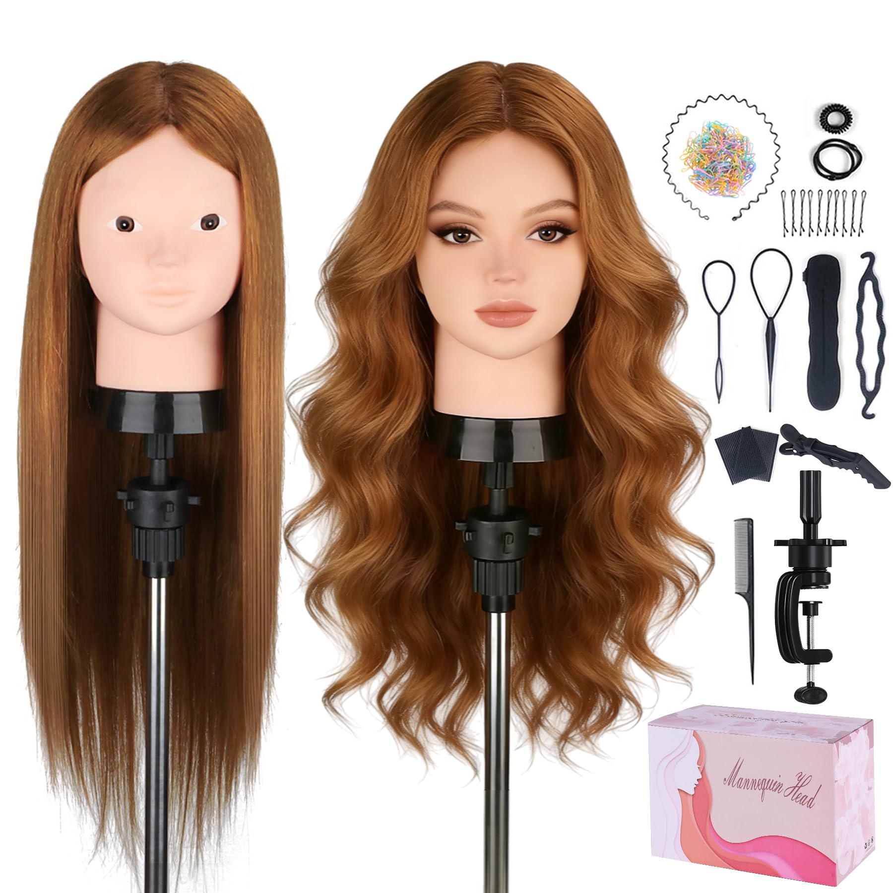 Beauty Star mannequin head with 80% real hair for authentic styling practice.
