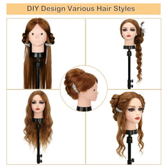 Beauty Star mannequin head with clamp stand for stable practice sessions.