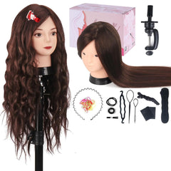 Beauty Star mannequin head full view shows 80% real hair for realistic styling practice.