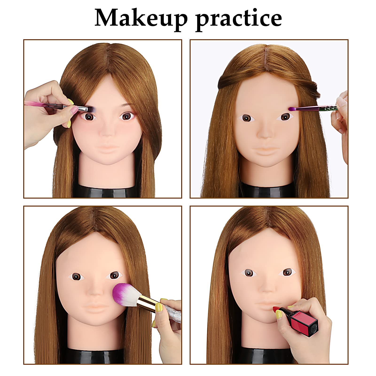 Beauty Star mannequin head demonstrates professional hair-styling techniques.