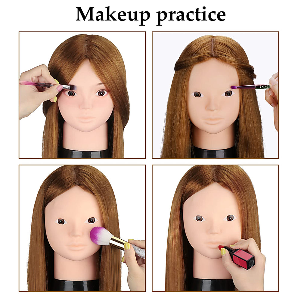 Beauty Star mannequin head demonstrates professional hair-styling techniques.