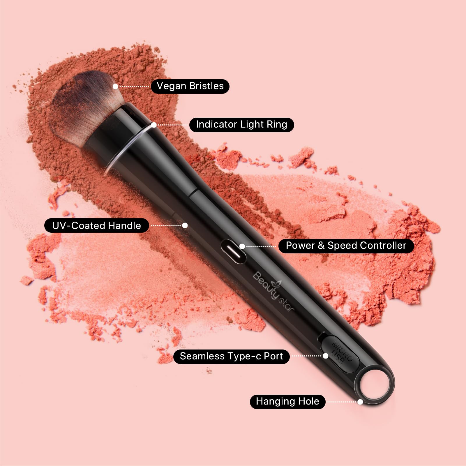 Beauty Star patented motor drive system reduces drag for smooth makeup.