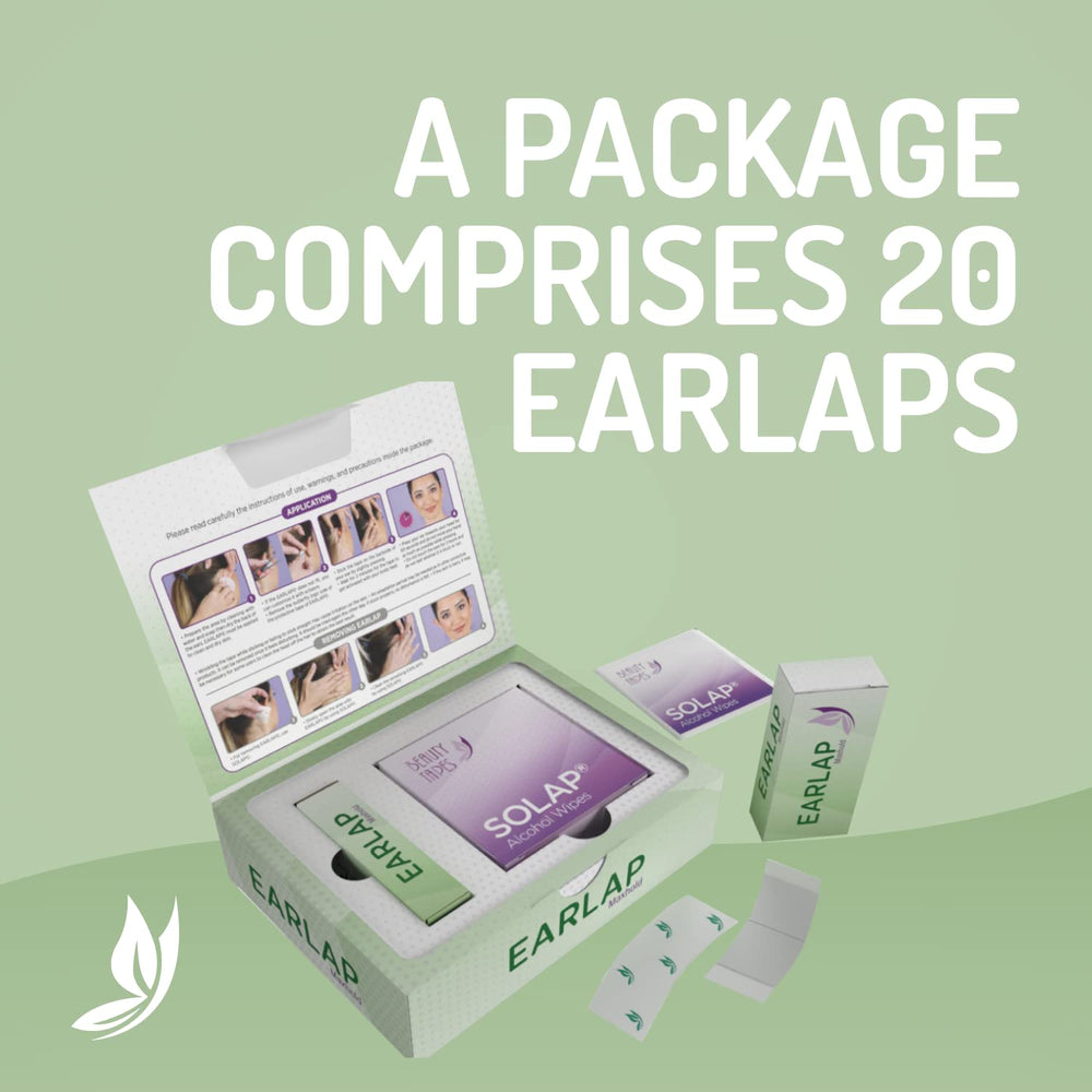 Beauty Tapes EARLAP MaxHold adhesive application demonstrates easy four-step placement for quick wear.